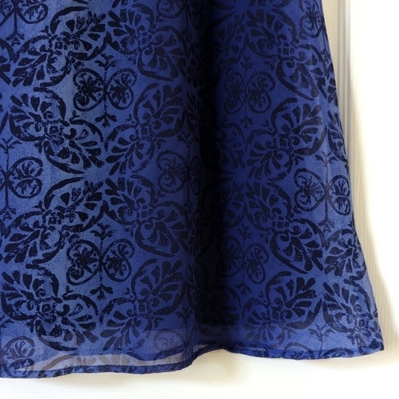 Petite Sophisticate 80's Vintage Motif Chiffon High Waisted Midi Skirt Blue S - Picture 8 of 14